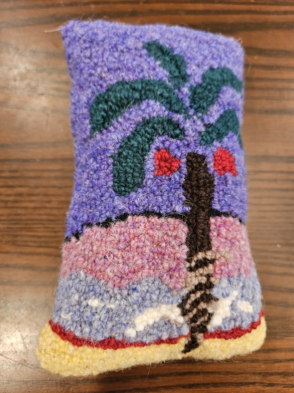 Handhooked Palm Tree Beach Mini Pillow - Purple